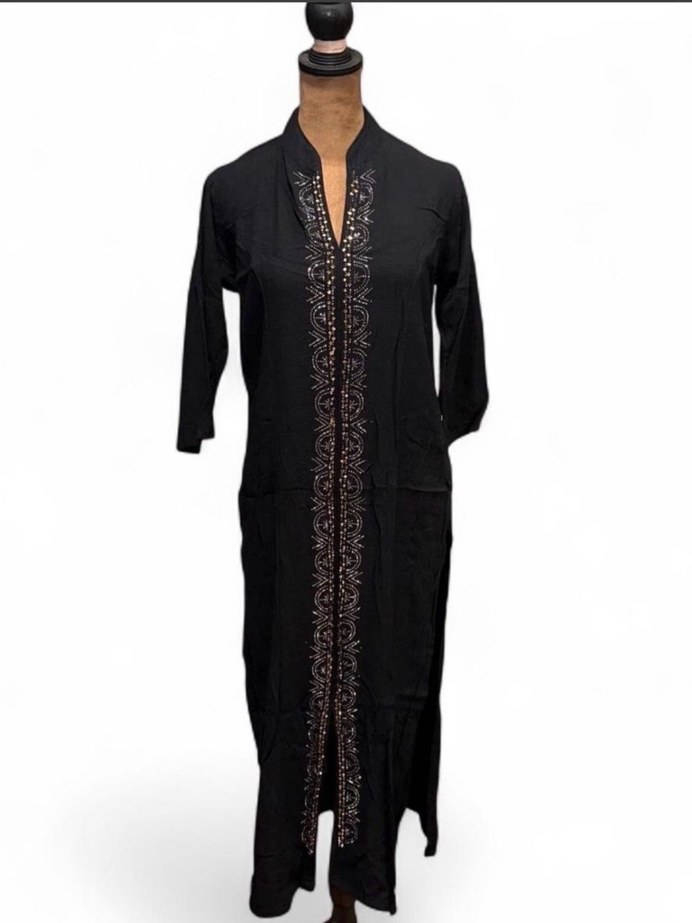 Turkey Abayas Zhar Caftan Long Black Dtess Front Embroidered Swimsuit Coverup
